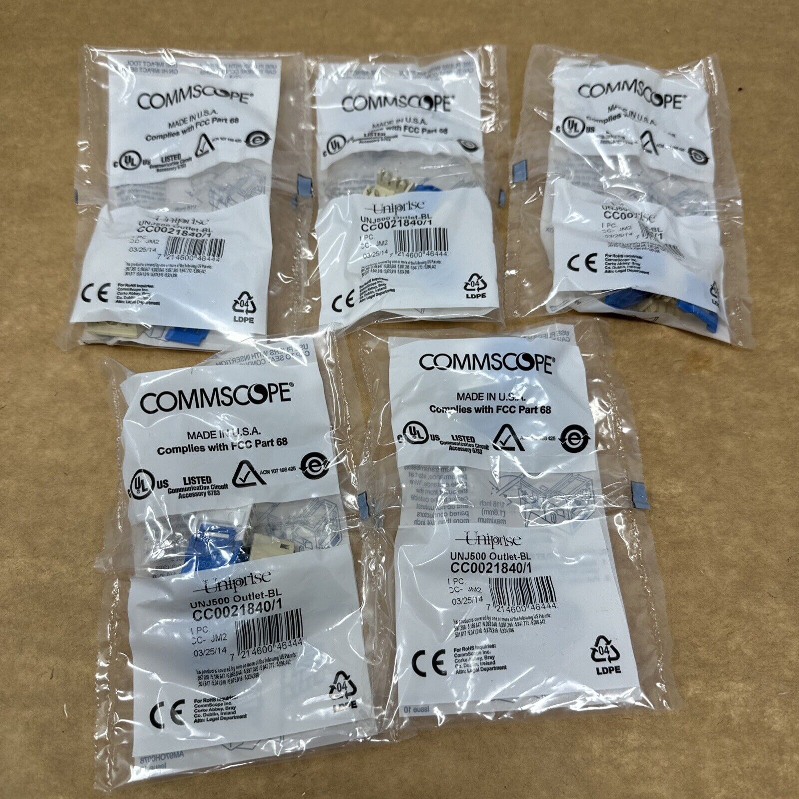 (Lot Of 5) Commscope Uniprise UNJ500-BL CC0021840/1 Cat5e Jack - Blue - NEW