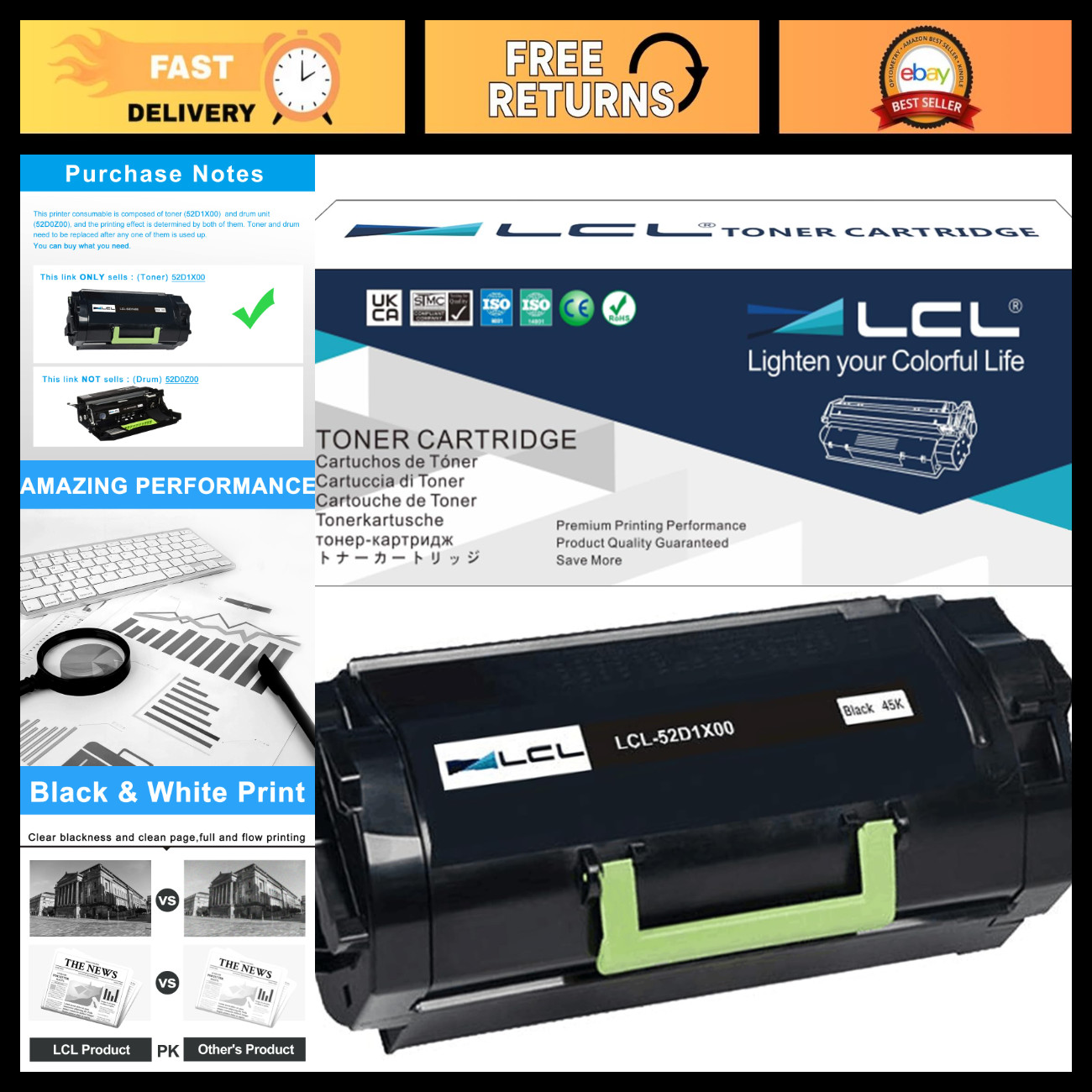 High Yield Black Toner Cartridge Replacement for Lexmark MS711 MS812 (1-Pack)
