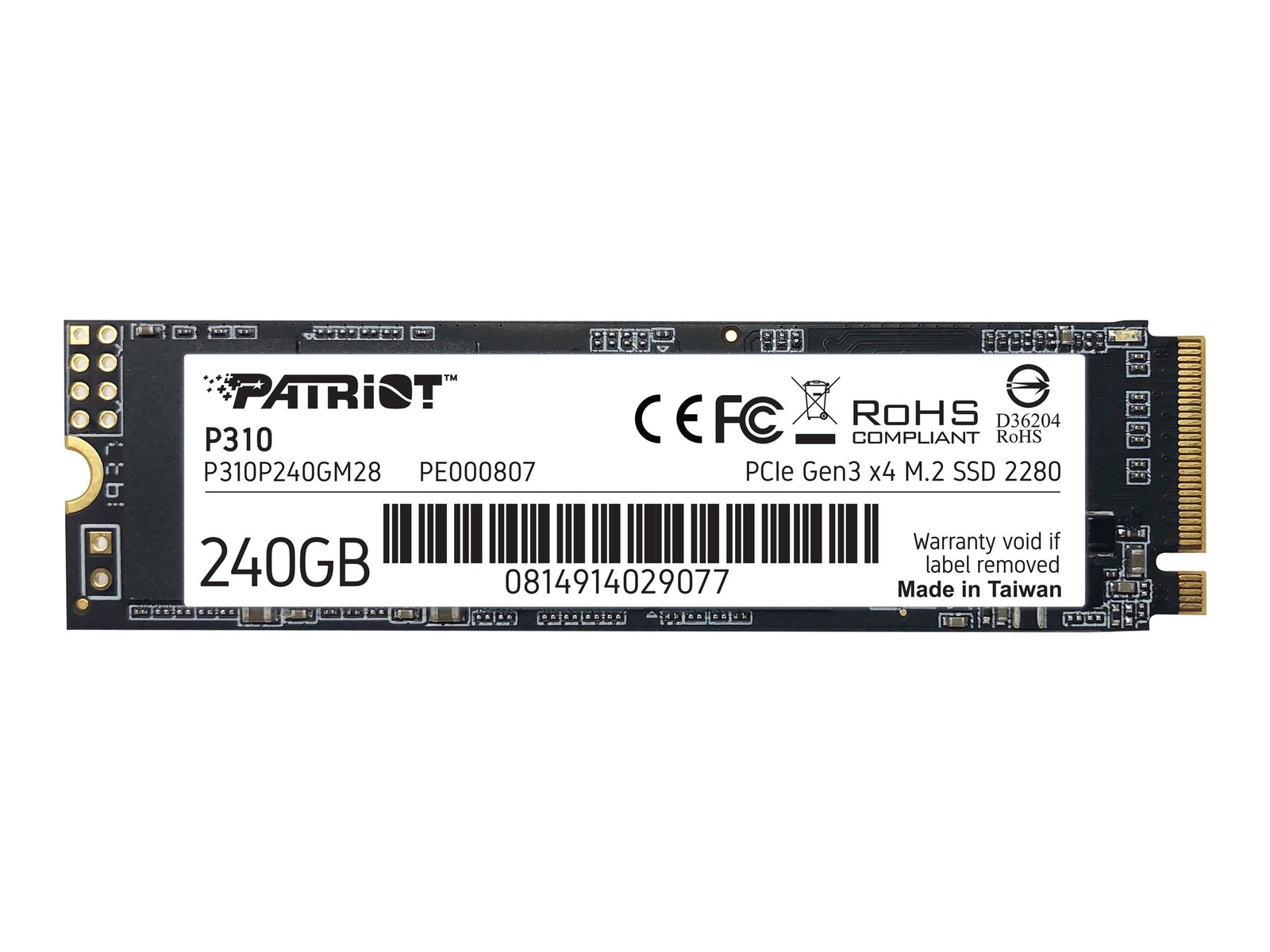 PATRIOT SSD P310 M.2 240GB PCIe 2280 (P310P240GM28) PCIe Gen3 x4 NVMe 1.3 1700