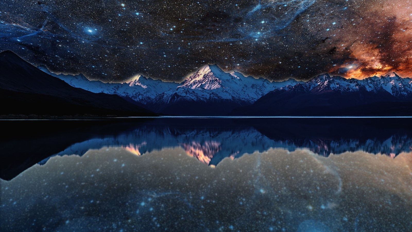 Landscape nebula lake space stars water reflection Custom Gaming Mat Desk