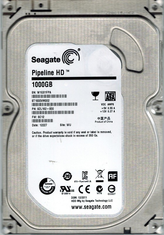 Seagate ST1000VM002 F/W: SC12 P/N: 9ZL162-900 WU 1TB