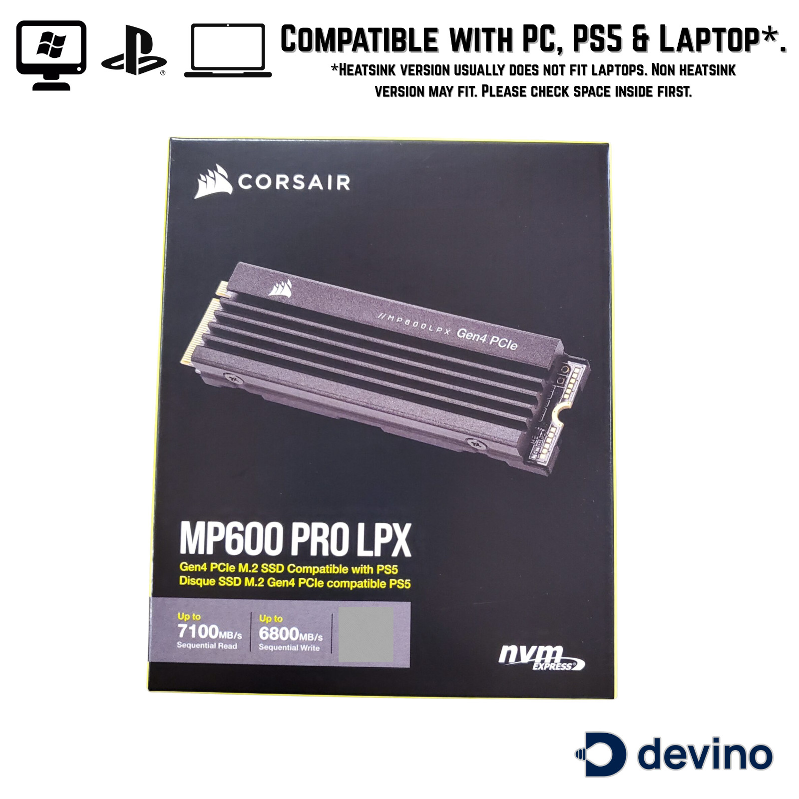 Corsair MP600 PRO LPX Heatsink 500GB 1TB 2TB 4TB 8TB PCIe NVMe M.2 SSD PS5 PC