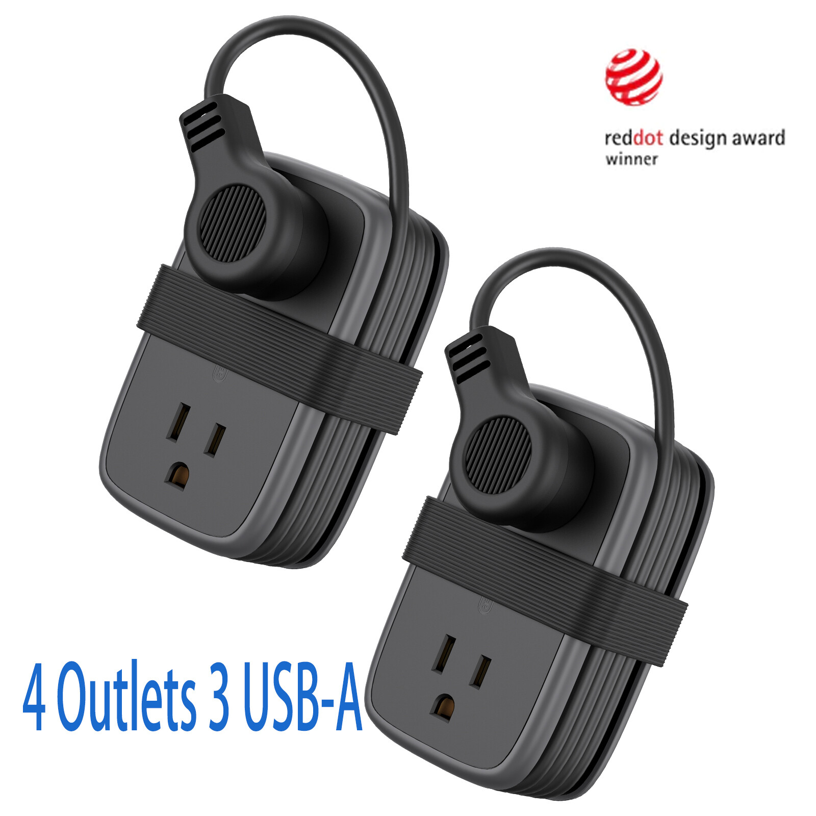 2 Pack Power Strip 4 Outlets 3 USB 4ft Short Extension Cord for Travel/Hotel