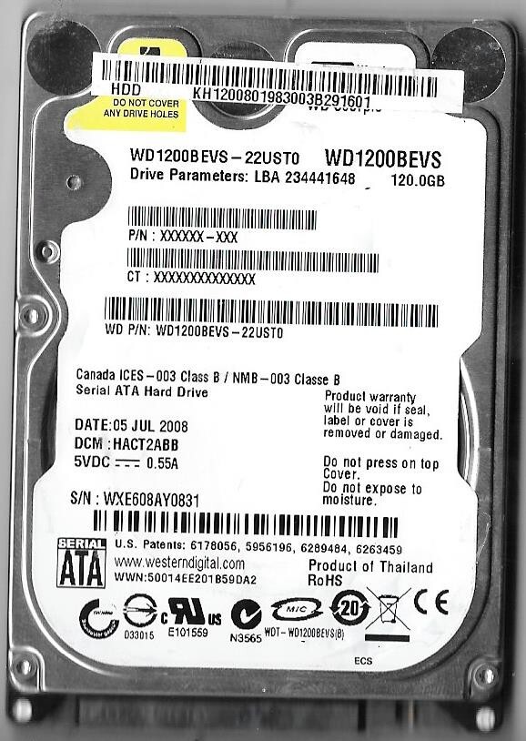 Western Digital WD2500BEVS-75UST0 250GB Sata Hard Drive DCM: FACTJABB
