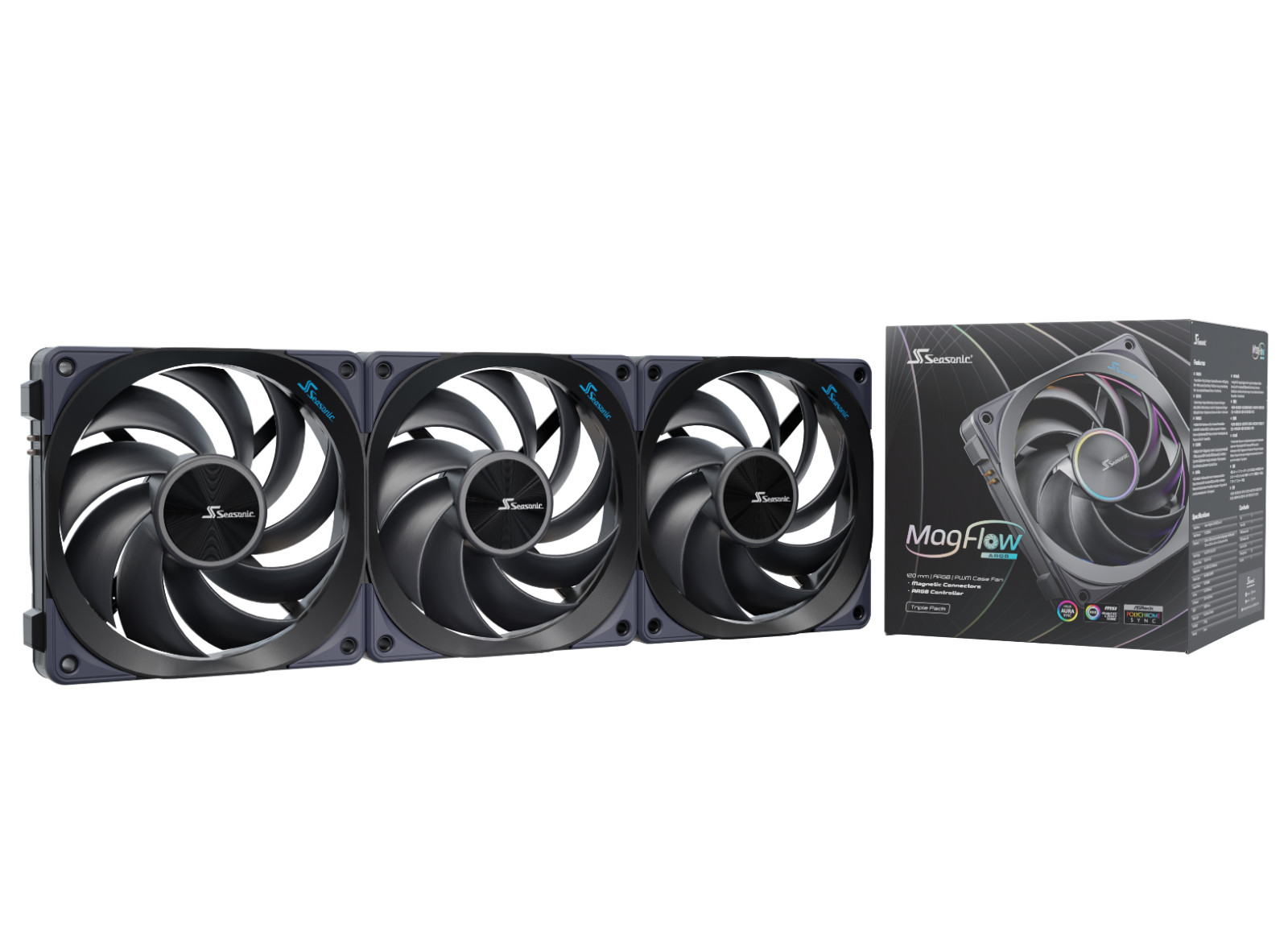 120MM-3-PackCaseFan New For Seasonic MAGFLOW ARGB 120 MM 3-Pack Case Fan