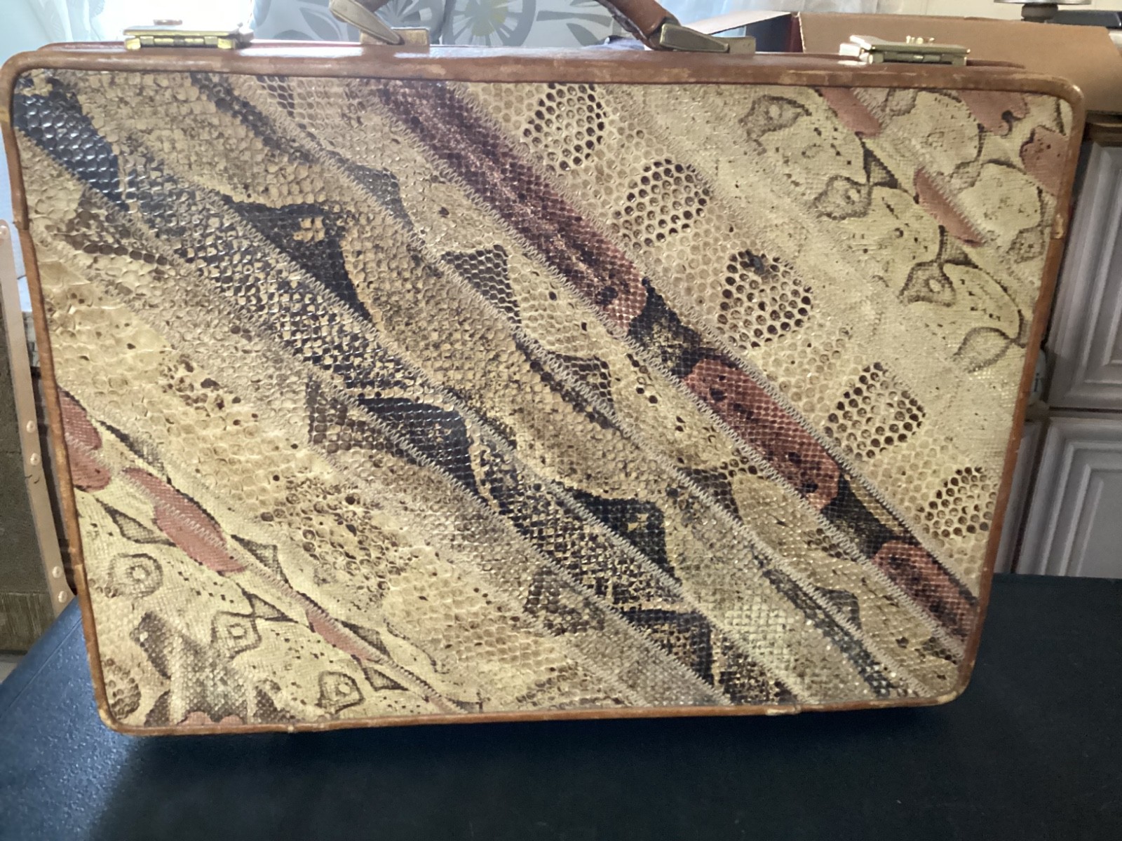 Vintage Brown Genuine Leather Snakeskin Reptilian Pattern Briefcase