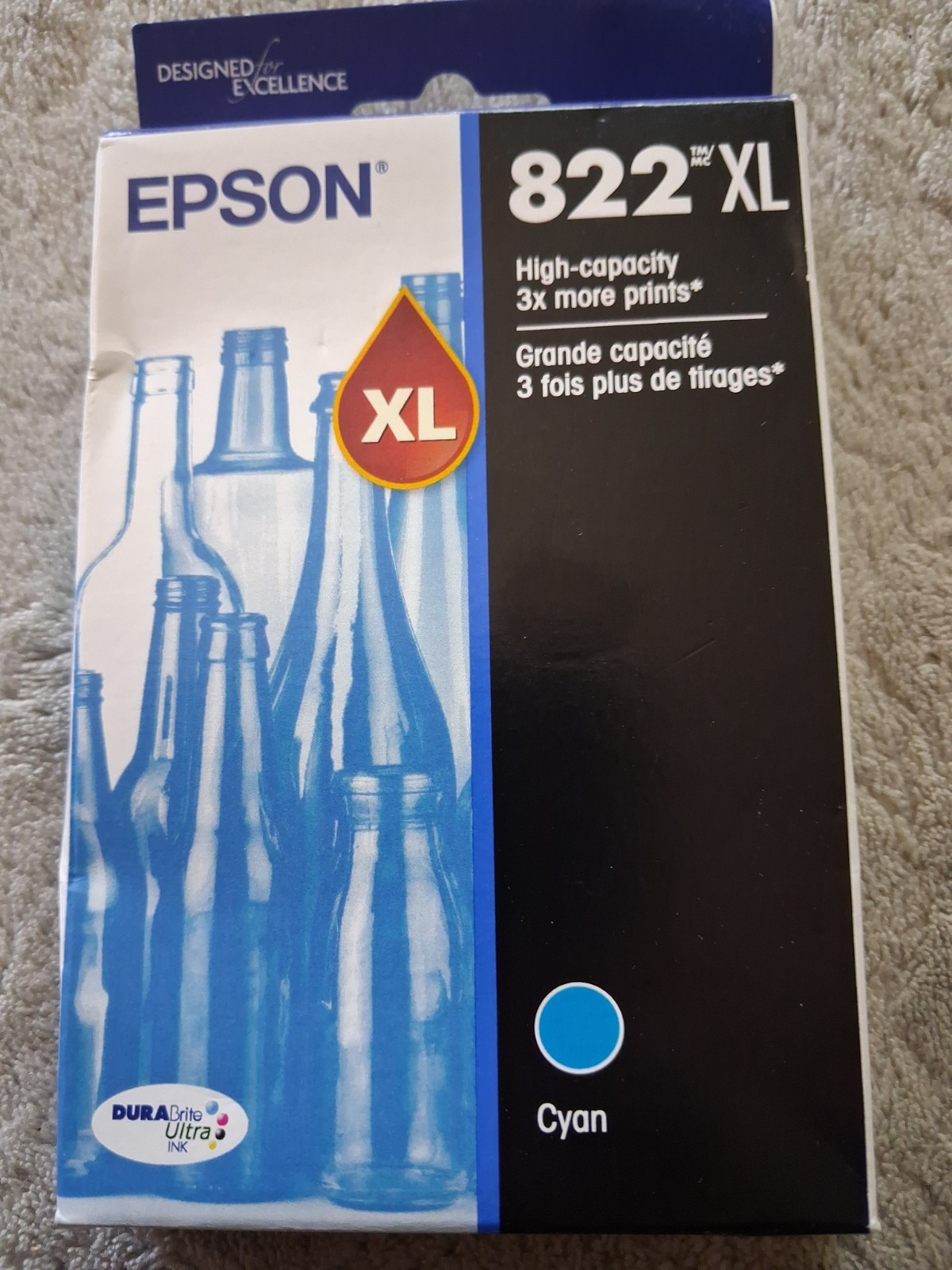 Epson 822XL Cyan Ink Cartridge Dura Brite Ultra Ink Expiration Date 03/2029