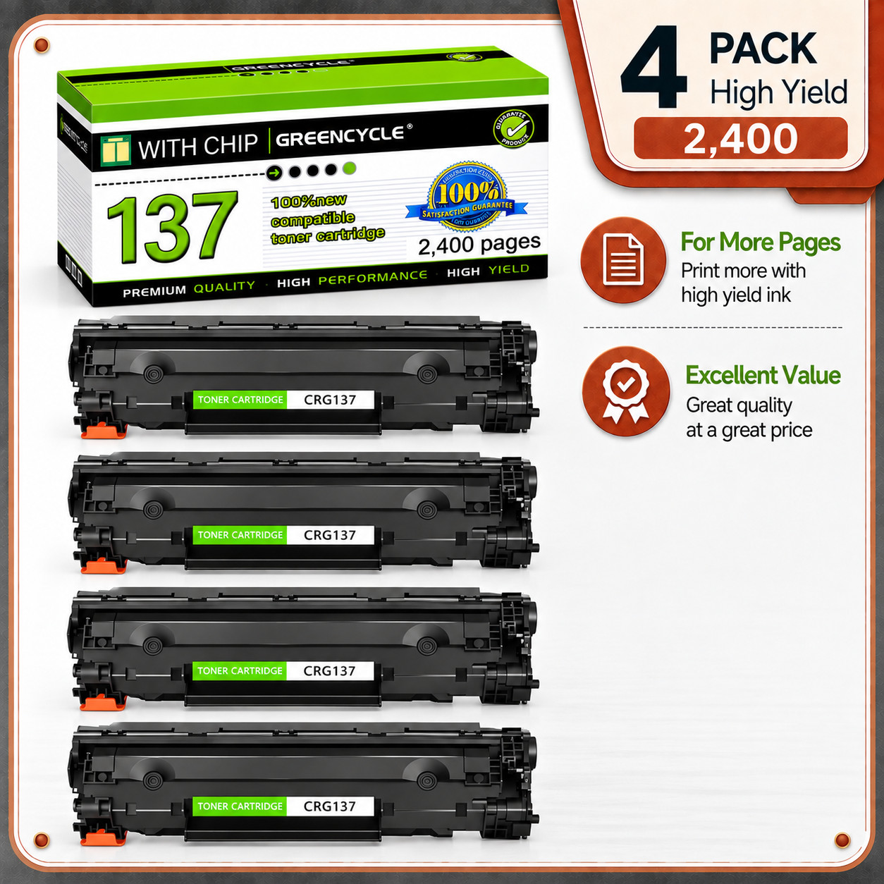 4PK CRG 137 Toner Cartridge for Canon 137 Toner MF232w MF236n D570 MF216n MF212w