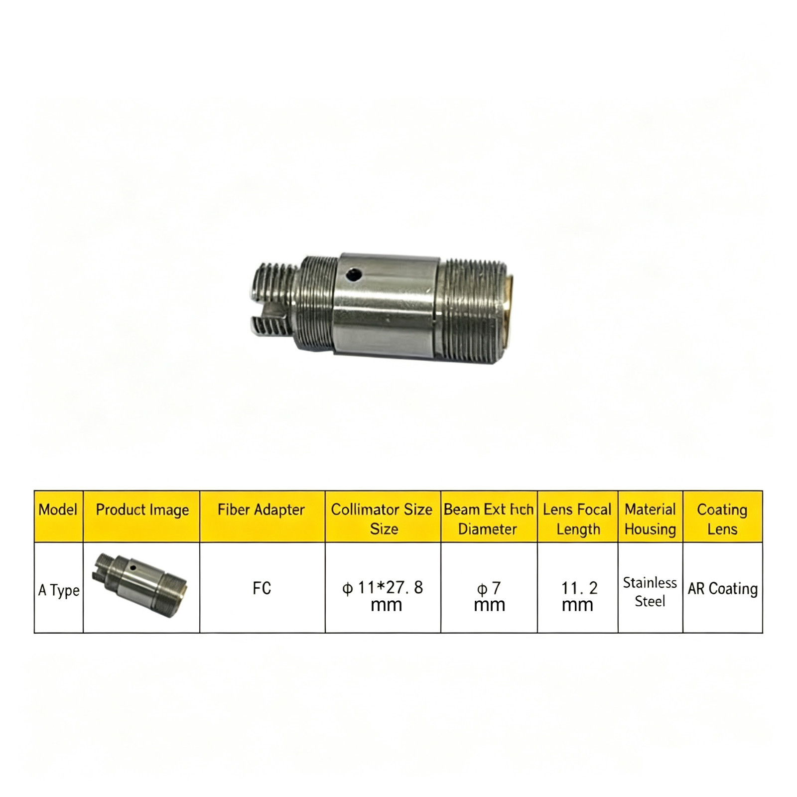 Fiber Collimator with Aspherical AR Lens FC SMA905 Laser Collimating Component