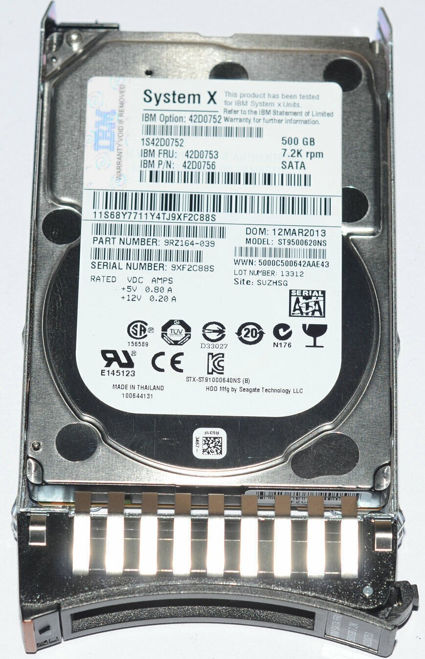 FOR IBM 42D0753 500GB 3G 7.2K SFF 2.5'' SATA HDD 42D0756 42D0752 Hard Drive A