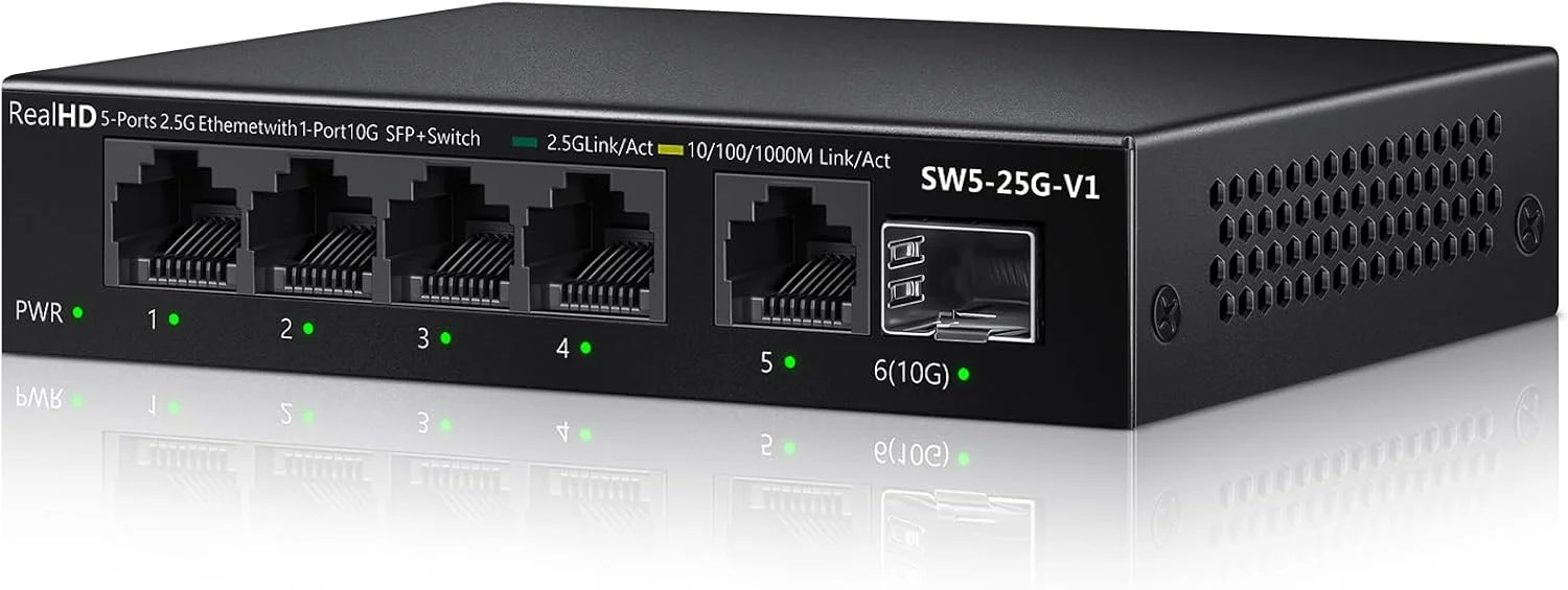 5 Port 2.5Gb Ethernet Switch Unmanaged Network Switch Splitter | Metal Casing |