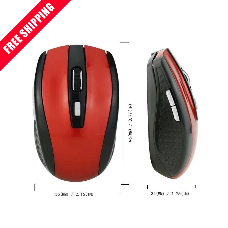 Red Wireless Mouse 2.4GHz Slim Silent Optical 800-1600 DPI MacBook PC