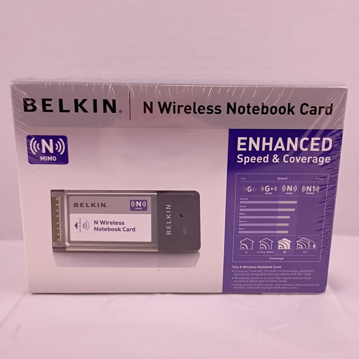 Belkin N Wireless Notebook Card Adapter Enhanced Speed & Coverage F5D8013 New