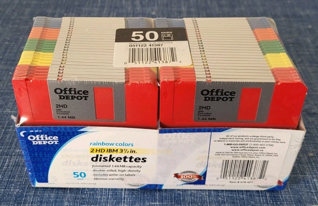 Office Depot • 50pk • 2HD IBM 3.5" Formatted 1.44MB Rainbow Diskettes • New