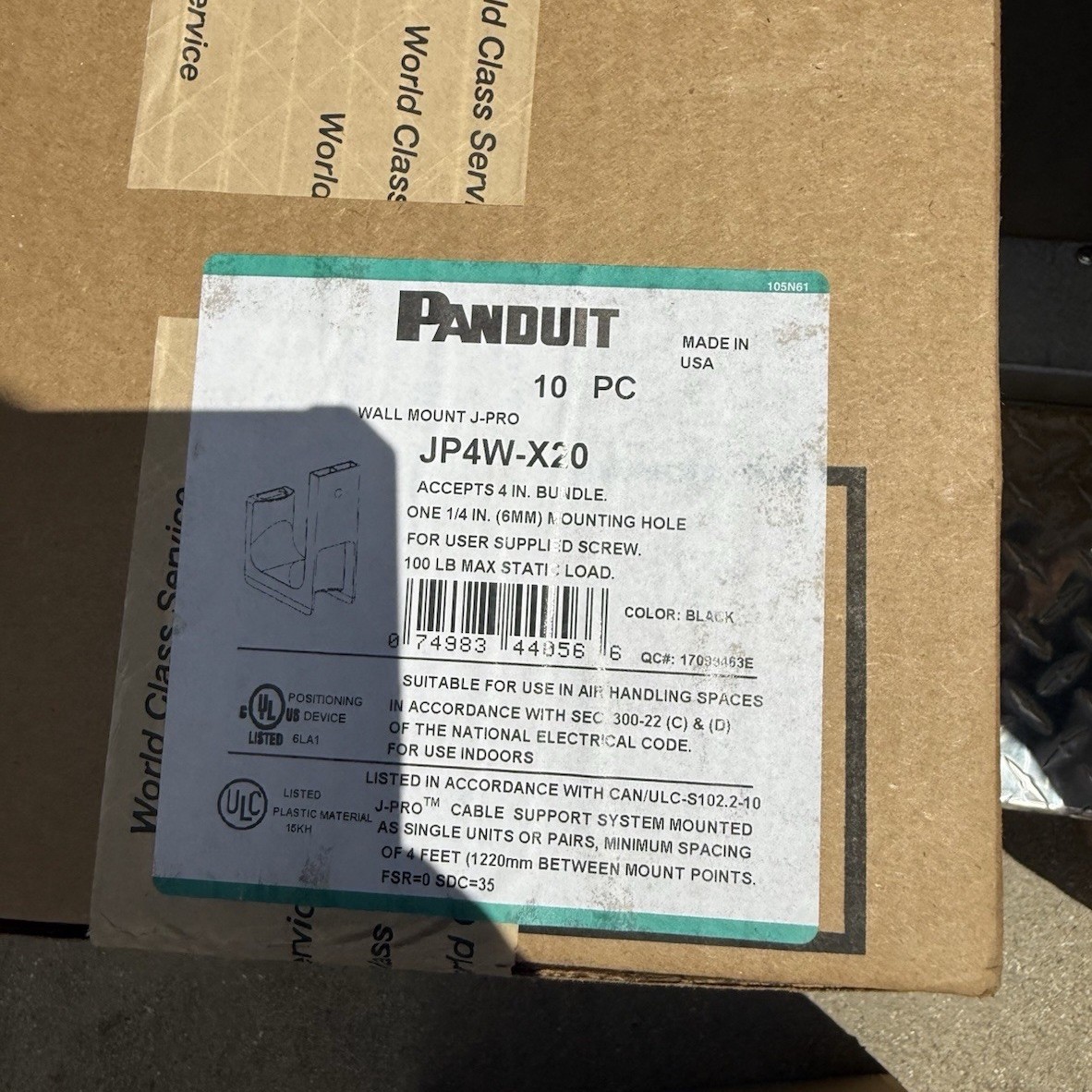 Panduit JP4W-X20 Wall Mount J-Pro Cable Support, Black, 10 Pc