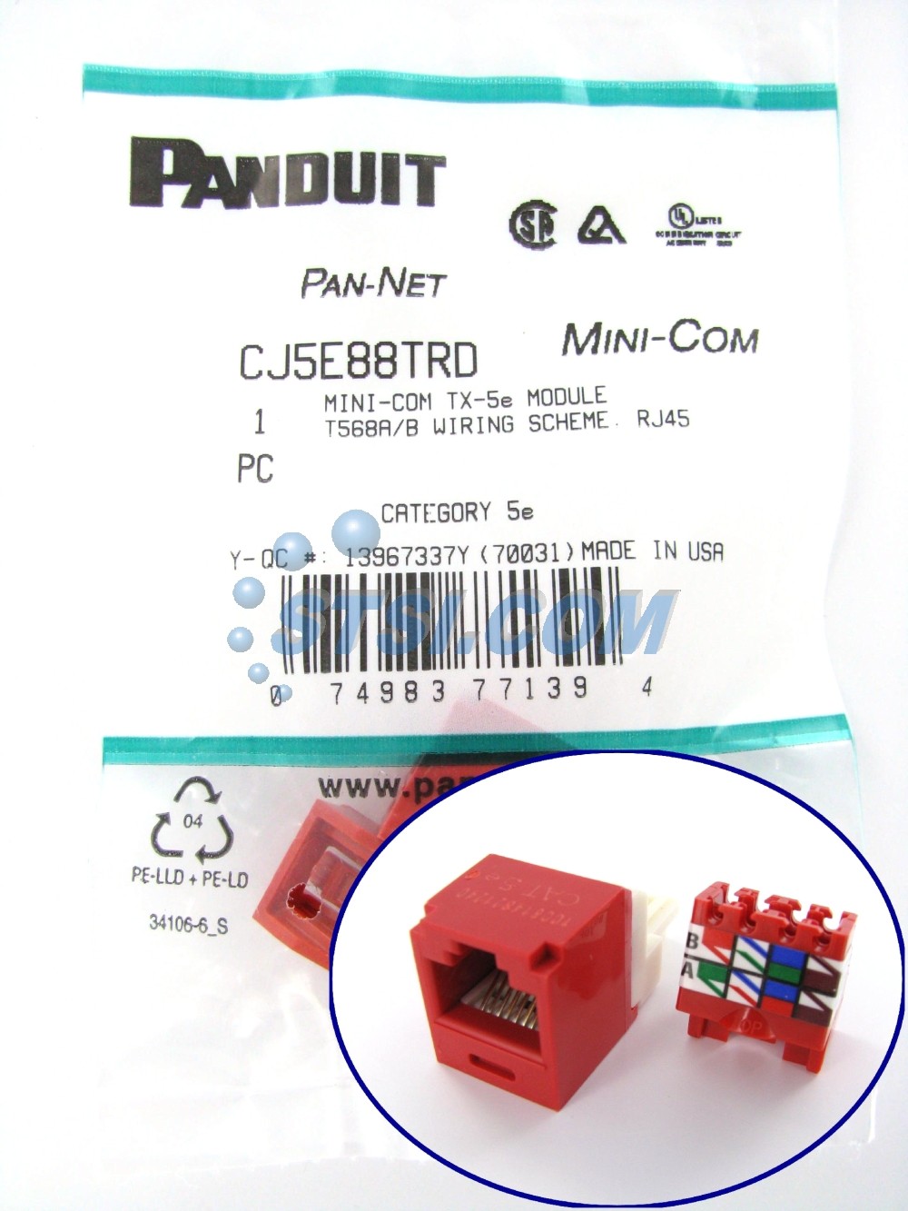 Panduit CJ5E88TRD Mini-Com Cat5e TX-5e Modular Jack, Red ~STSI