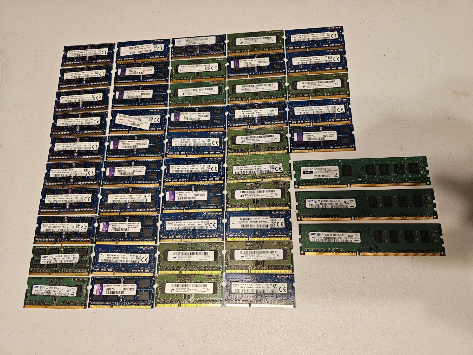 LOT OF 48 - Mixed Brand 8gb, 4gb PC3, PC3L Mixed Speed & Brand SODIMM & DIMM