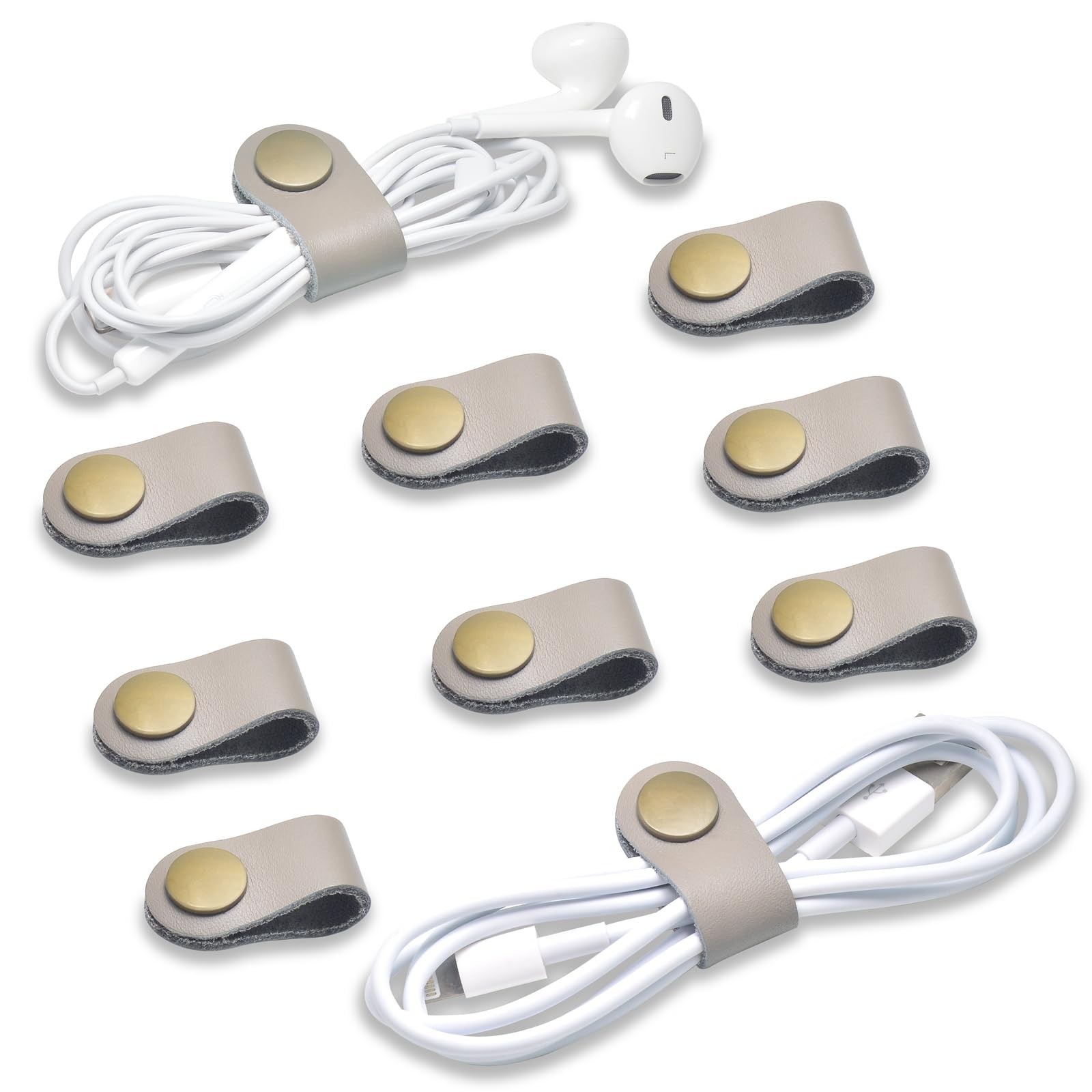 Leather Cord Organizer for Earbuds, Travel Cable Ties & Cord Keeper - Neat & Tid