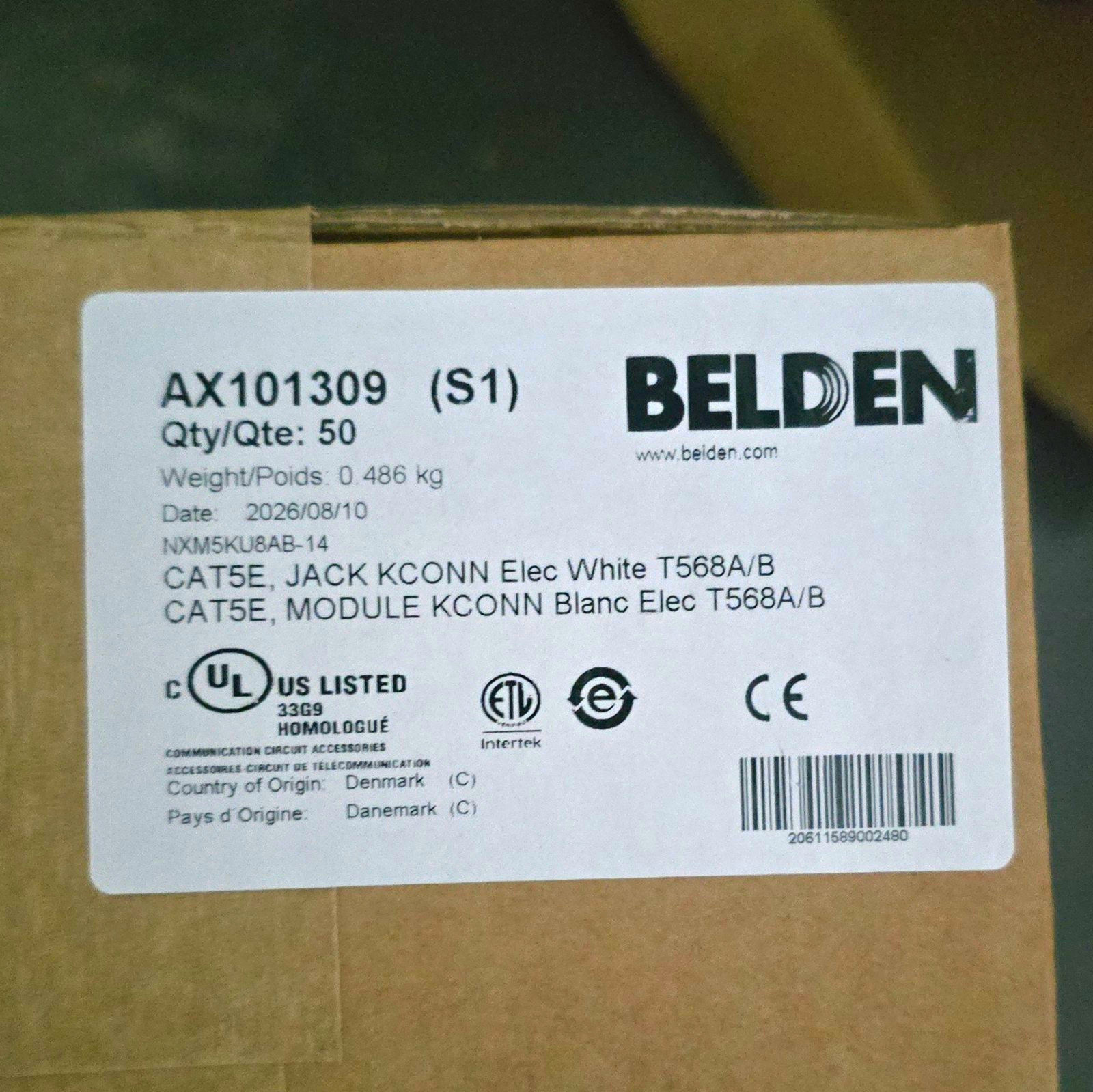 Belden AX101309 Cat5e RJ-45 Jack T568A/B White Module 50 Pack