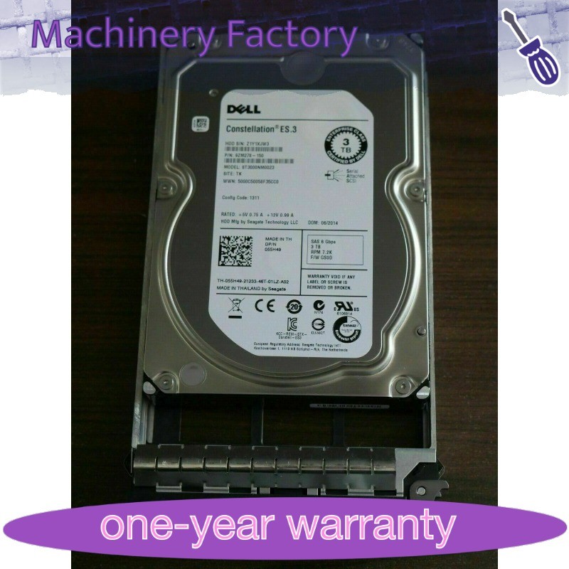 New Dell 55H49 055H49 3TB 7200RPM 6Gb/s 3.5" SAS ST3000NM0023 Hard Drive W Tray