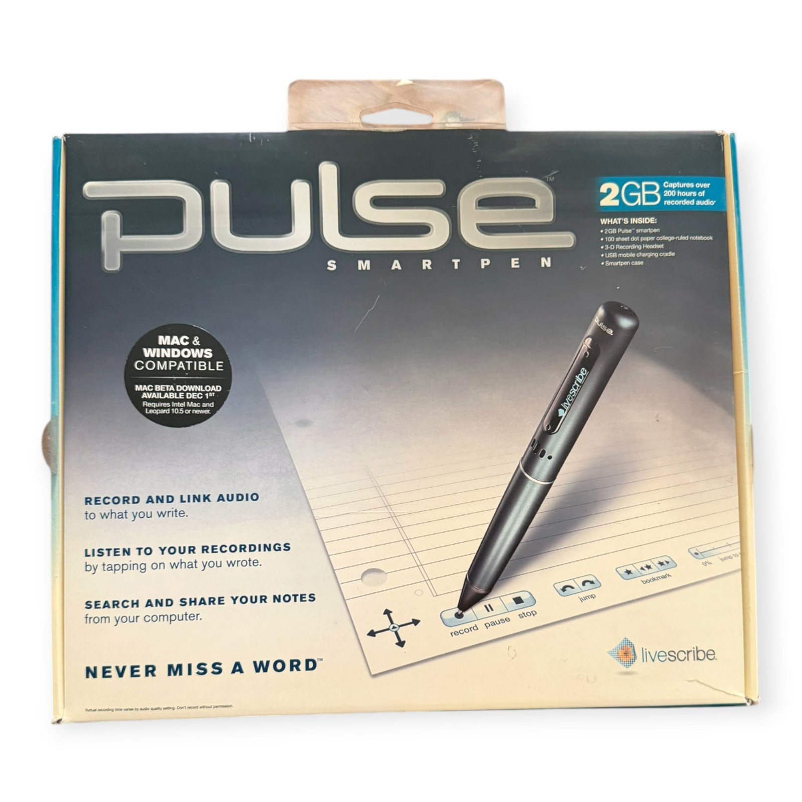 Livescribe Pulse Smartpen 2GB New Sealed 200 Hrs Audio Recording Note Pen Kit
