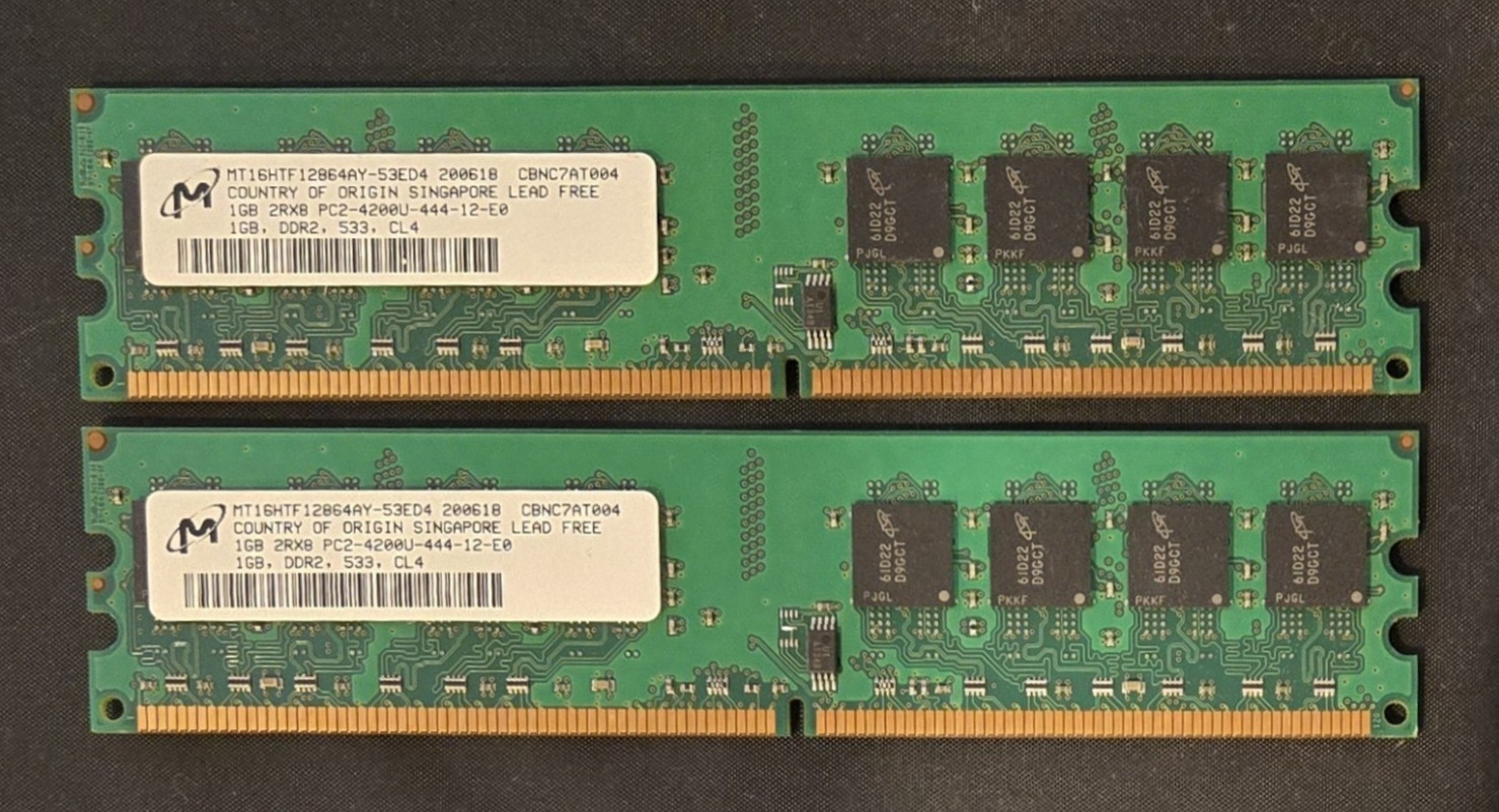 2GB 2x1GB PC2-4200U MICRON MT16HTF12864AY-53ED4 DDR2-533