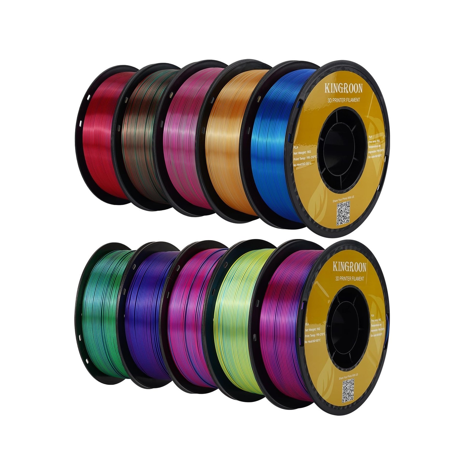 Kingroon PLA Filament, Multicolor Silk PLA Filament, Tri Color 3D Printer Fil...
