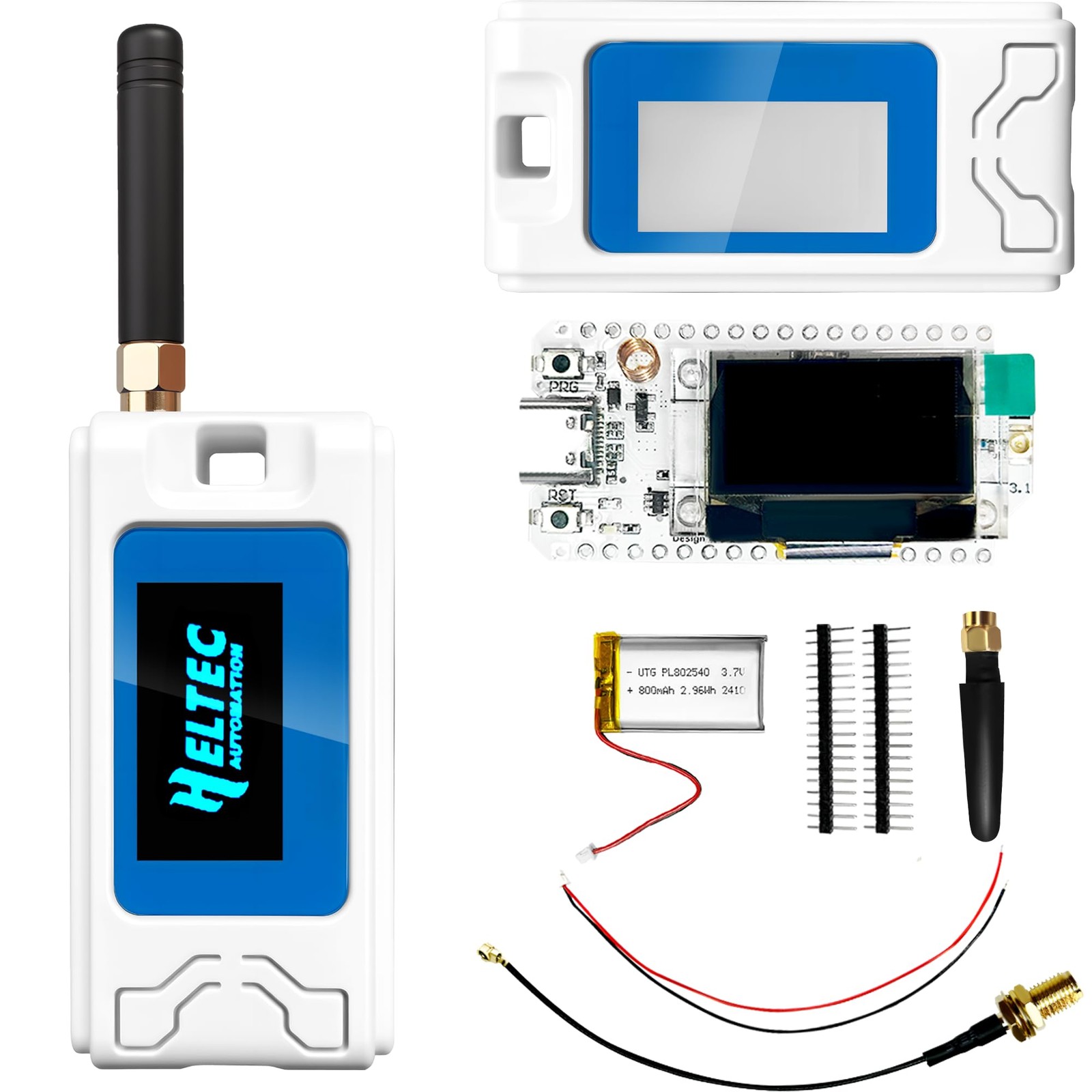 White Heltec V3 ESP32 LoRa Dev Board Case 800mAh Battery Kit Meshtastic IOT
