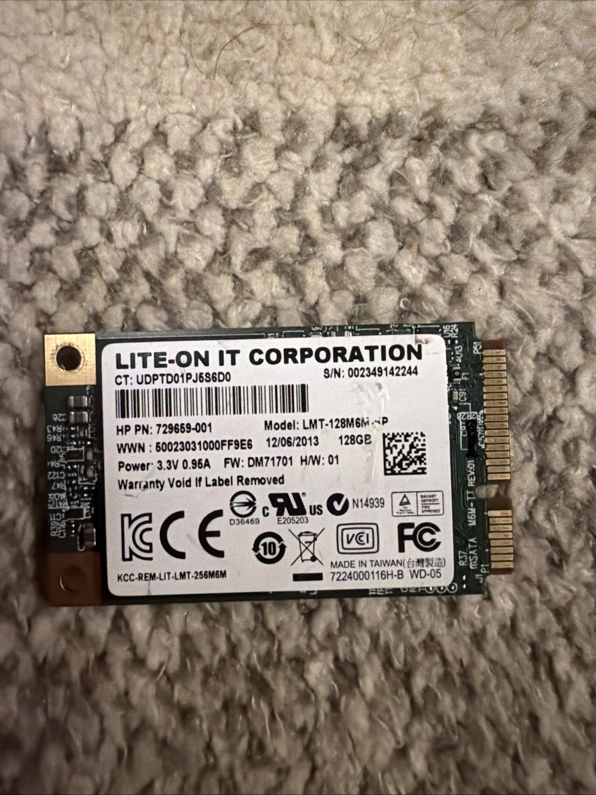Lite-On LMT-128M6M 128GB mSATA 6Gb/s Mini PCI-e 1.8" Solid State Drive