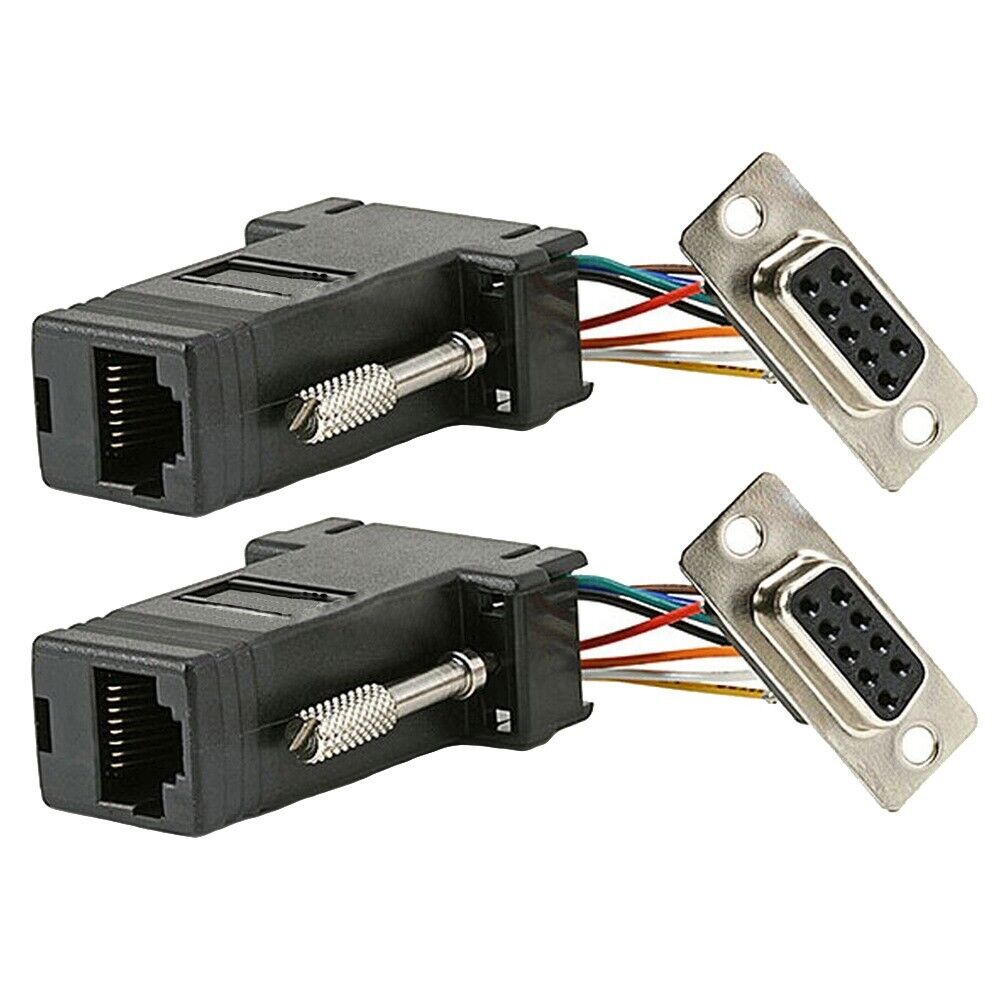 2x DB9 RS232 Serial 9 Pin Female to RJ45 Female Cat5 Network Adapter Converter