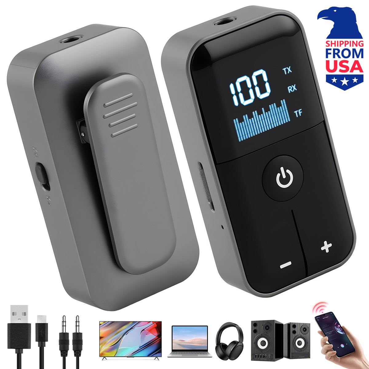 Bluetooth 5.4 Audio Adapter 3-in-1 Receiver/Transmitter TF Card & 20H Battery A+