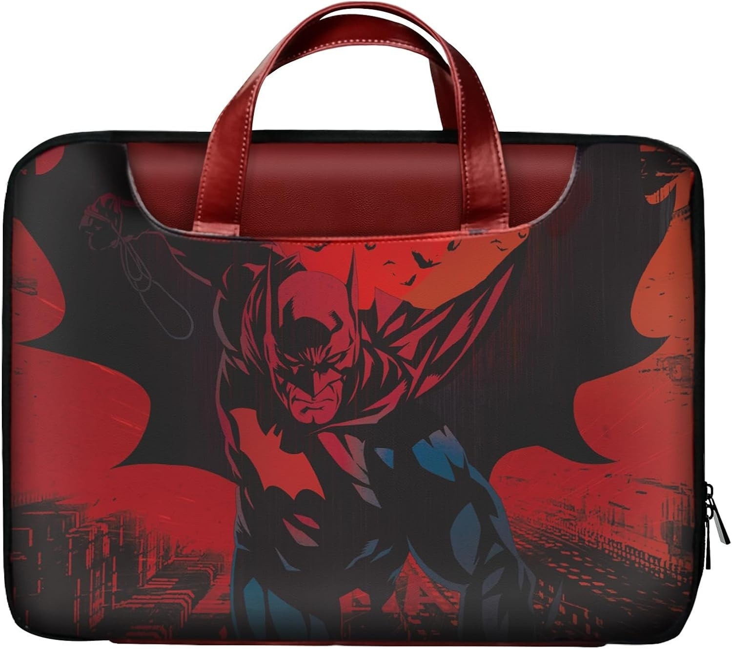 OtRainbow Superhero Comic Style 14 inch Laptop Bag Red Black Faux Leather Sleeve