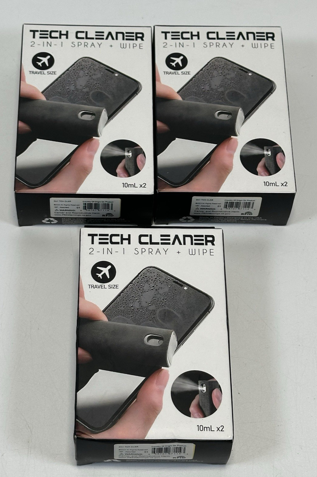 Lot of 3 Tech Cleaner 2-in-1 Screen Spray Wipe Travel Kits 6x10mL NEW