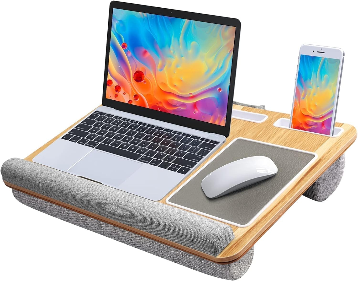 HUANUO Lap Desk - Fits up to 17 inches Laptop Desk, Light Brown Woodgrain 