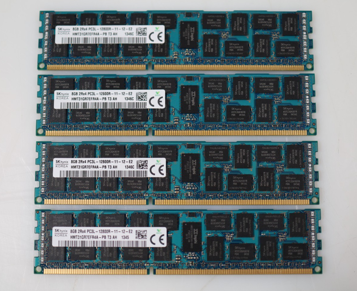 Lot of 4x8GB SK Hynix HMT31GR7EFR4A-PB 1600MHz RDIMM DDR3 Server Memory