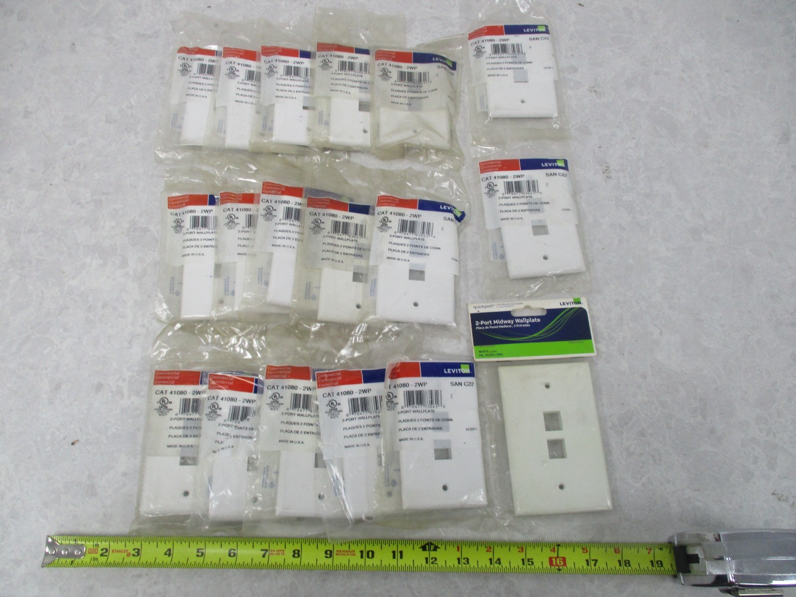 LOT OF 18 LEVITON 41080-2WP, 2 PORT WALL PLATES, XA0075
