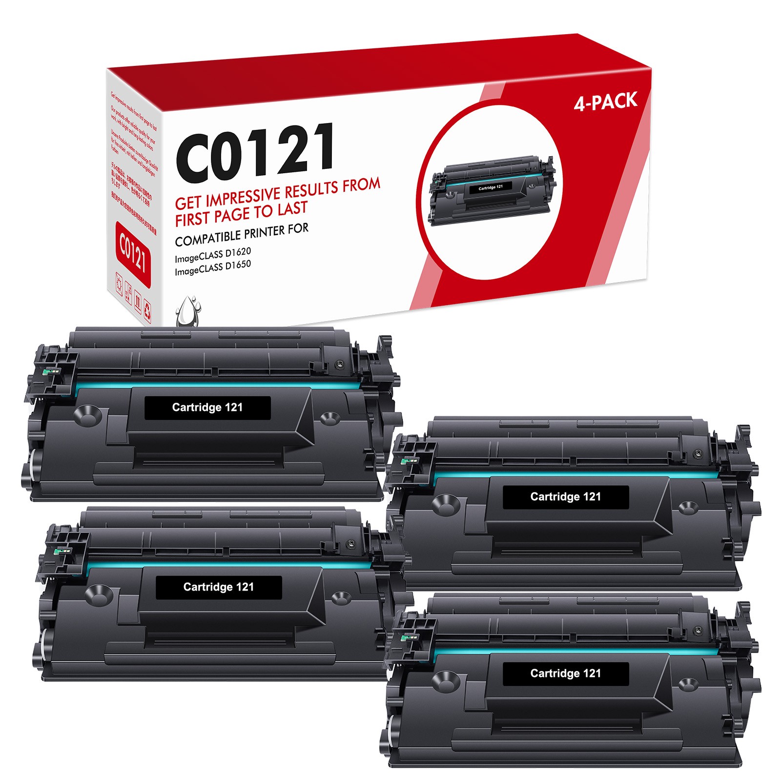 4 PK CRG121 3252C001 Black Toner Compatible for Canon 121 imageCLASS D1620 D1650
