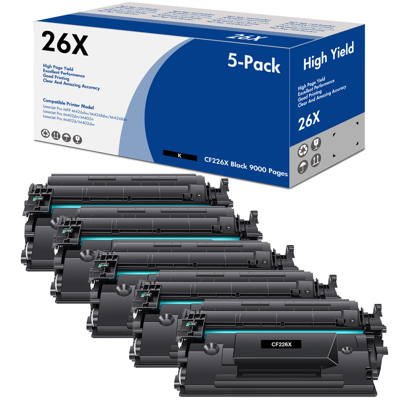 5x CF226X Toner Cartridge Black For HP 26X Laserjet Pro M402dn M426fdw M426fdn