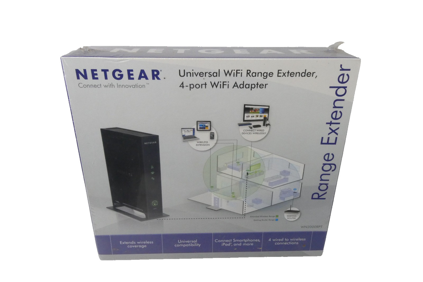 NETGEAR WN2000RPT Universal WiFi Range Extender 4-Port Adapter New In Box