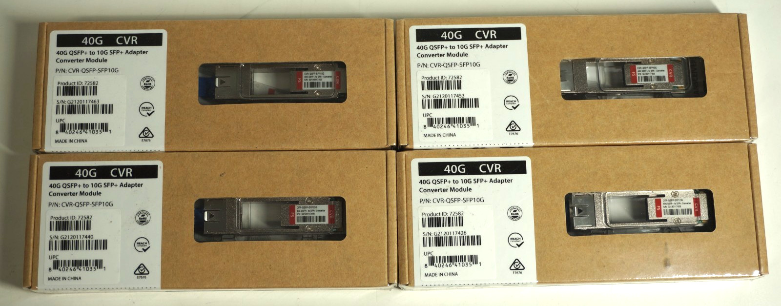 Lot of 4 FS - CVR-QSFP-SFP10G - 40G QSFP+ TO 10G SFP+ Adapter Converter Module