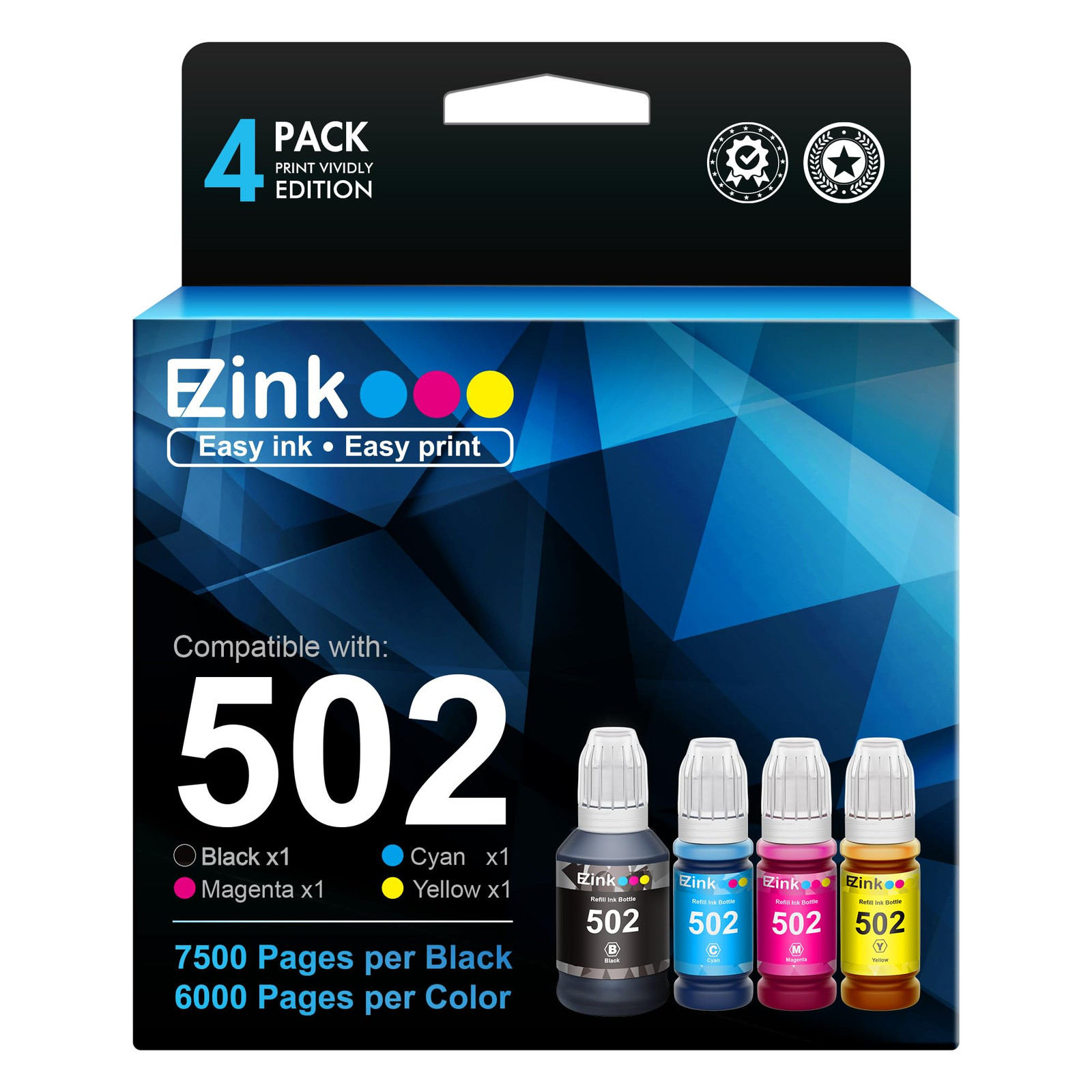 E Z Ink Compatible Epson 502 522 Ink Bottle 4 Pack Black Cyan Magenta Yellow