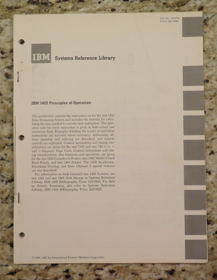 Vintage IBM 1410 Principles of Operations Systems Reference Library dated 1962