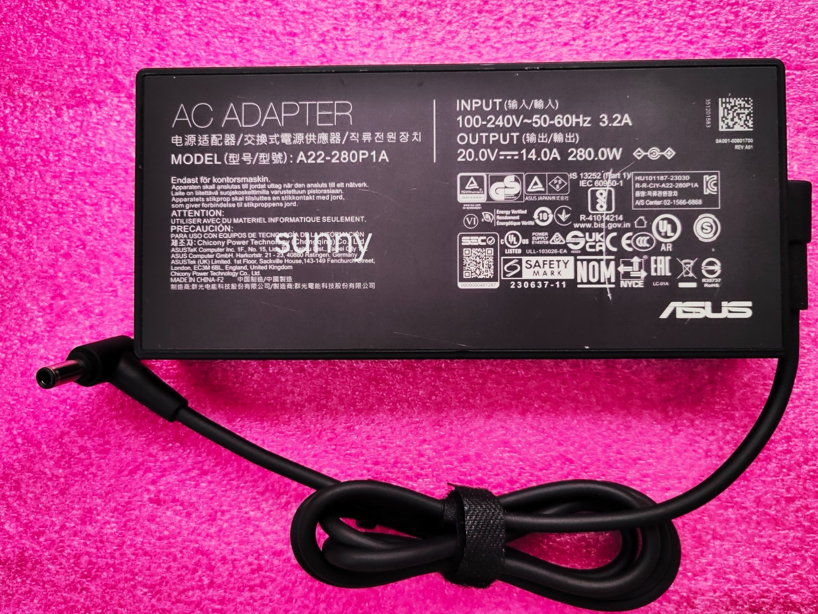For ASUS TUF Gaming FA617NT-A16.R7770 20V 14A A22-280P1A ø6.0 280W Adapter OEM