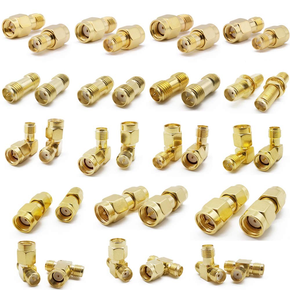 SMA Connectors Kit: RP-SMA Adapter Plug & Jack Straight & 90 Gold Plated Bras...