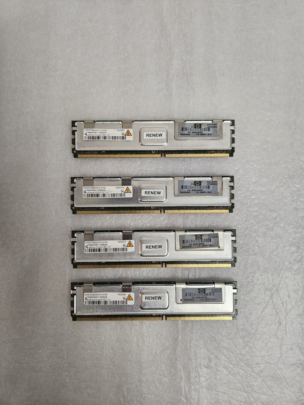 8GB TOTAL, 2gb X 4, Qimonda 2RX4 PC2-5300F-555-11-H0 DDR2 HYS72T256420EFA