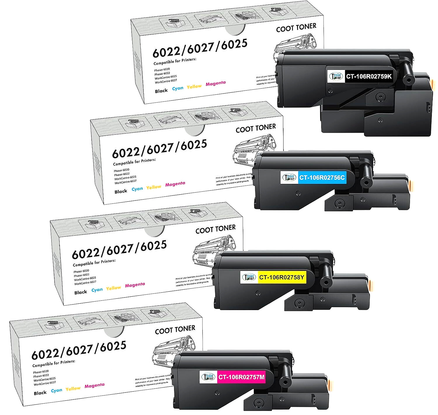 Toner Cartridge for Xerox Phaser 6022 6020 & WorkCentre 6027 6025 – 4-Pack BCYM
