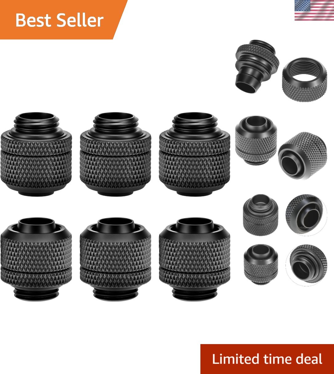 6 Pack Copper Compression Fitting G1/4 for PC Water Cooling Soft Hoses