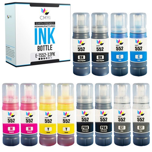 CMYi 12-PK Compatible Epson 552 EcoTank Ink Bottles for EcoTank ET-8500 ET-8550