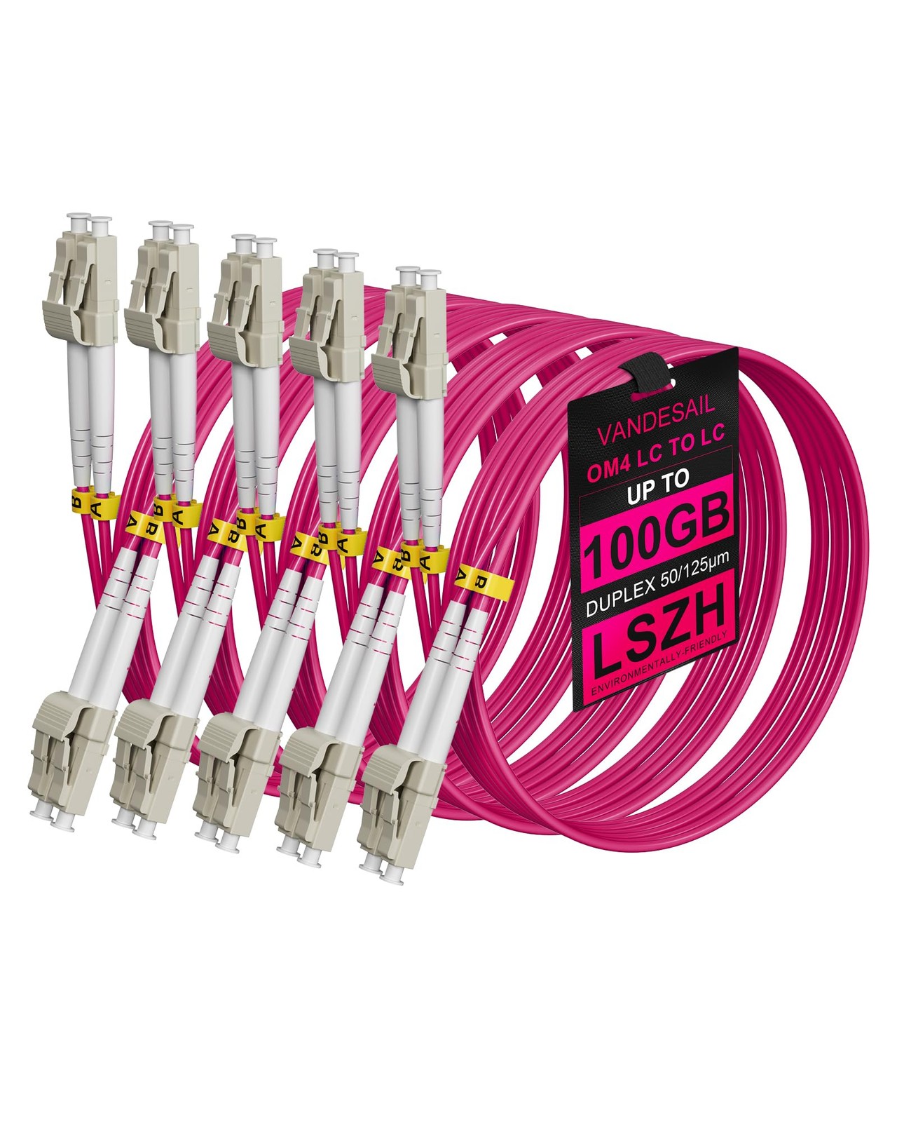 5 PCS 2m LC To LC OM4 Fiber Patch Cable 100Gbs Multi Mode Duplex LSZH Cord