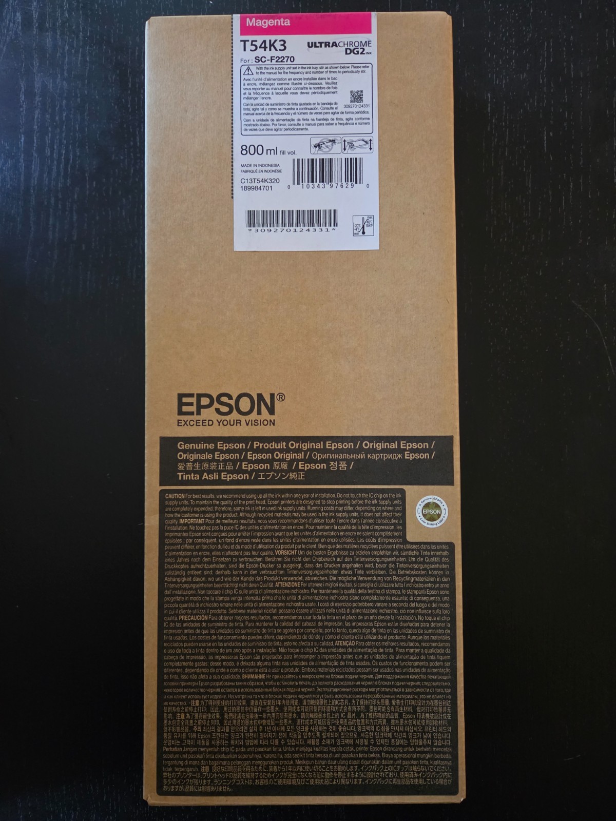 GENUINE Epson UltraChrome DG2 Magenta Ink 800ml For F2270 (T54K3)